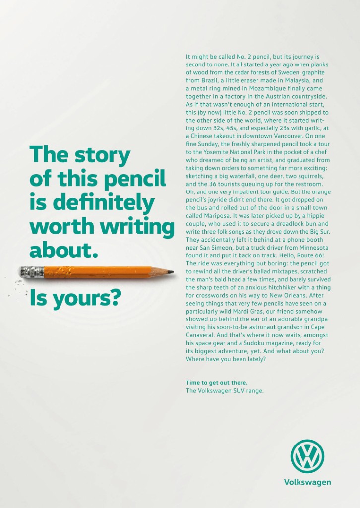 Volkswagen pencil ad asking if your story is worth writing
